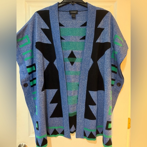 Ashro Metallic Blue Knit Cardigan - Picture 1 of 5